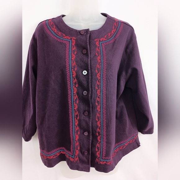 2/$30 BECHAMEL Christmas Holiday Embroidered XL Purple Lightweight Sweater - Picture 1 of 8